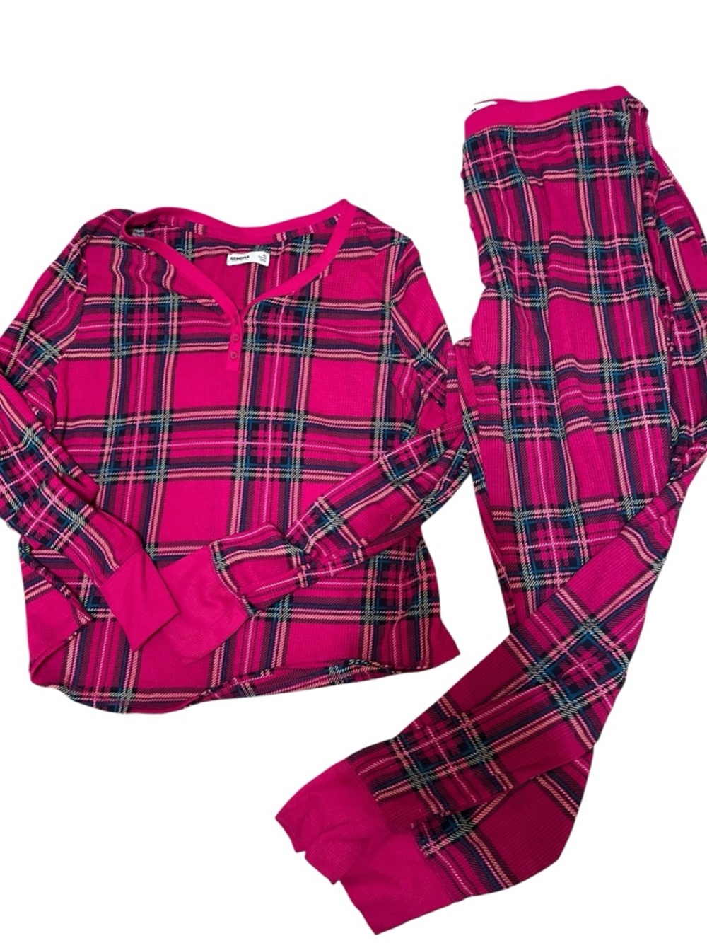 Sonoma XL Thermal Pajama Set Pink Plaid Jogger Cozy Lounge Sleepwear